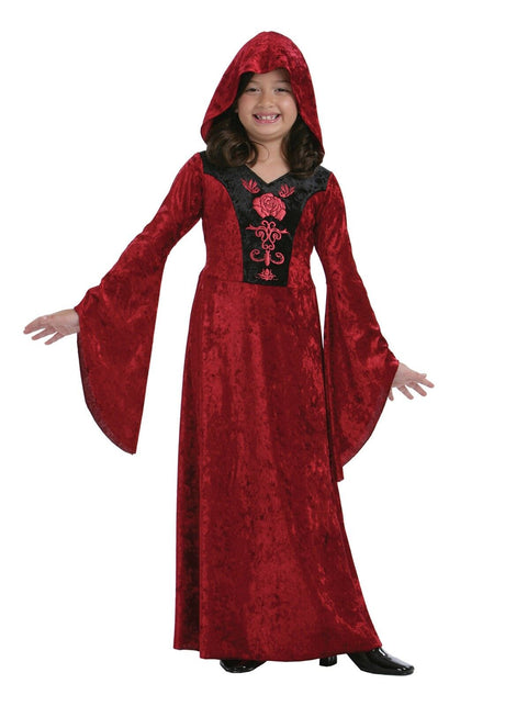 Kids Gothic Red Vampiress Girls Halloween Fancy Dress Costume Outfit Ages 5-11