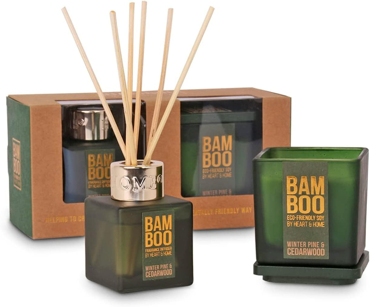 Heart & Home Gift Set - Bamboo Small Jar Candle & Mini Diffuser