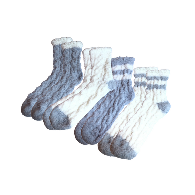 Set of 4 Fluffy Cosy Socks Cable Knit Design