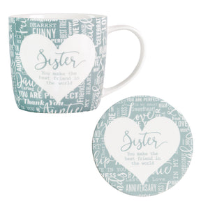 mug and coaster set sister design