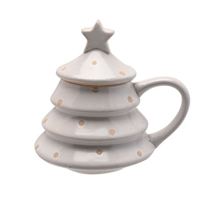 Christmas Tree Mug with Lid - White