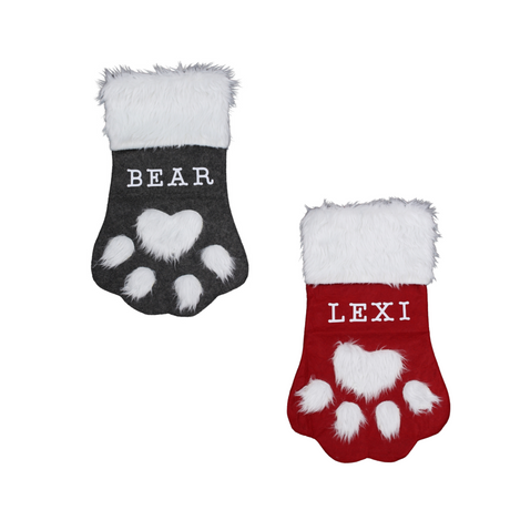 Woodside Home Living Pet Paw Christmas Stockings - Personalised - Various Colours