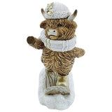 Christmas LED Light Up Highland Cow Figurine - Snowboarding
