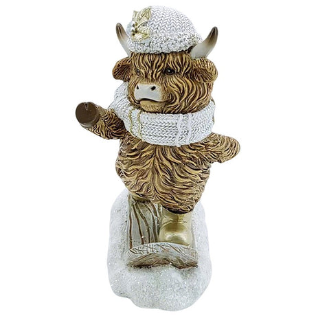 Christmas LED Light Up Highland Cow Figurine - Snowboarding