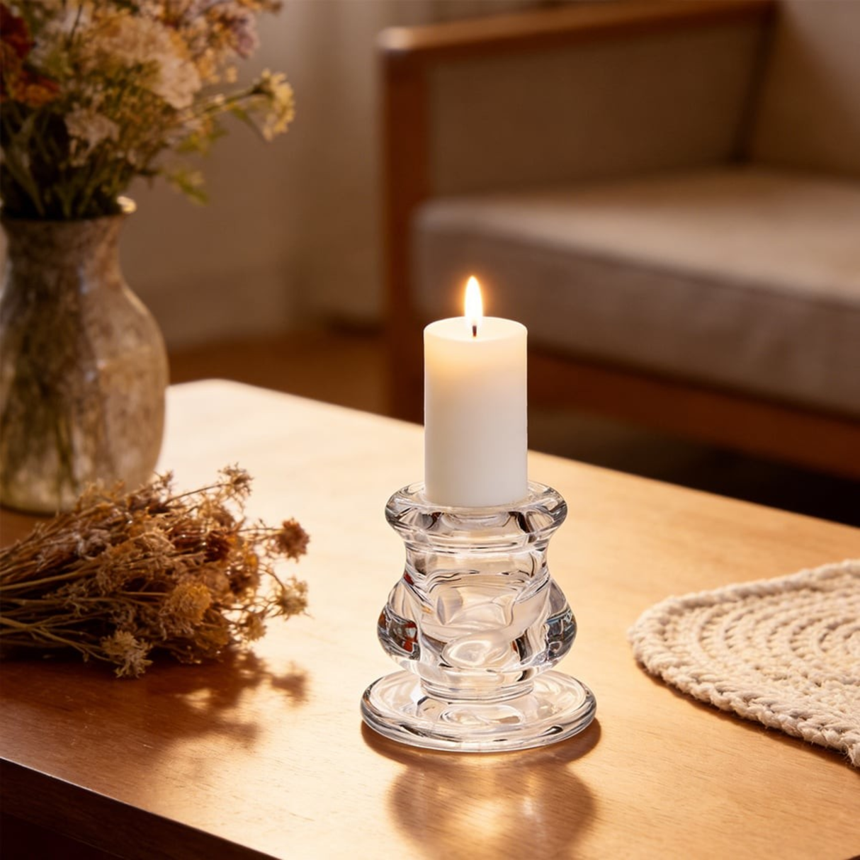 Woodside Home Living Clear Glass Candlestick Holders  - Various Sets