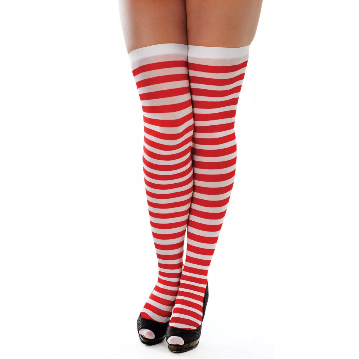 Thigh High Socks Stockings (Red & White Striped)