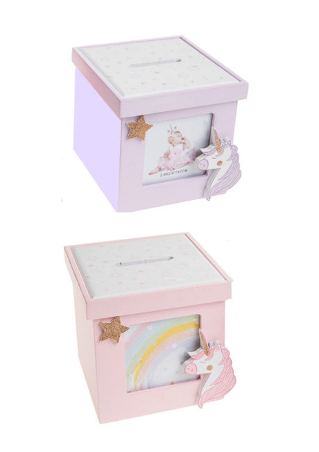Unicorn Photo Money Box - In Lilac or Pink