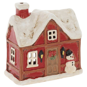 Village Pottery Christmas Collection Tea Light Holders - Tudor Snowman House