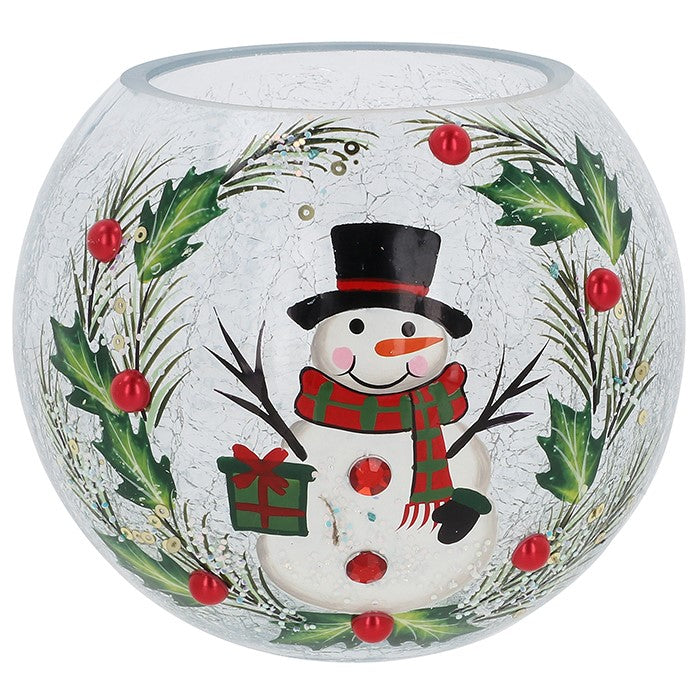 Christmas LED Tea Light Crackle Ball - Christmas Snowman Large