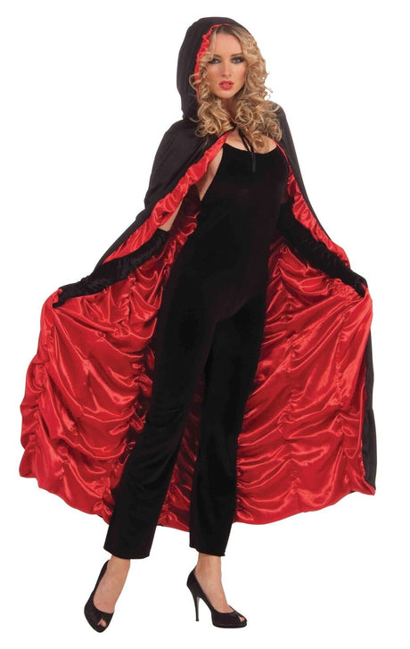 Deluxe Coffin Cape Fancy Dress Costume (Black & Red)