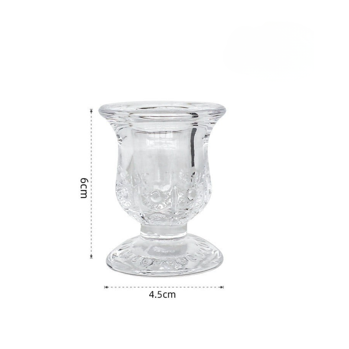 Clear Glass Candlestick Holders (6cm) - Flower Design