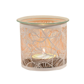 Aroma Metal Silhouette Wax Melt Burner/Candle Holder - White & Gold Botanicals