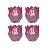 Glass Tulip Flower Candle Holders - Dark Pink Set of 4