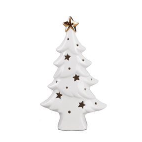 Woodside Home Living Ceramic Christmas Tree LED Light Up Room Decoration - 21cm