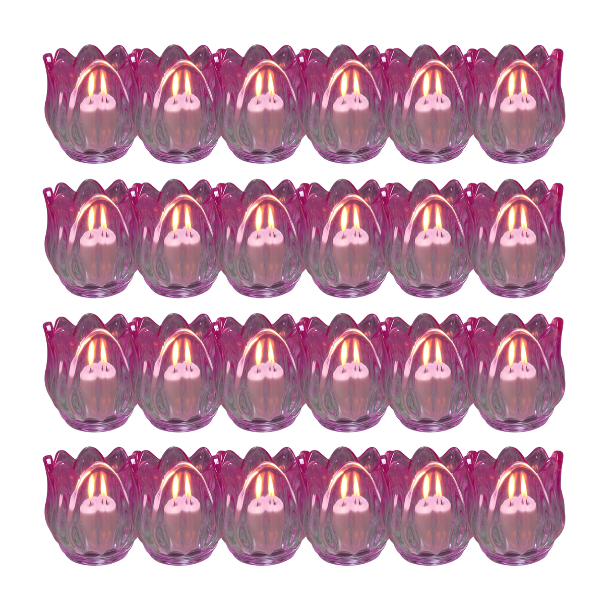 Glass Tulip Flower Candle Holders - Dark Pink Set of 24