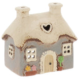 Village Pottery Mini Heart Cottage Tea Light Holder - Grey