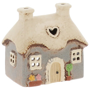 Village Pottery Mini Heart Cottage Tea Light Holder - Grey