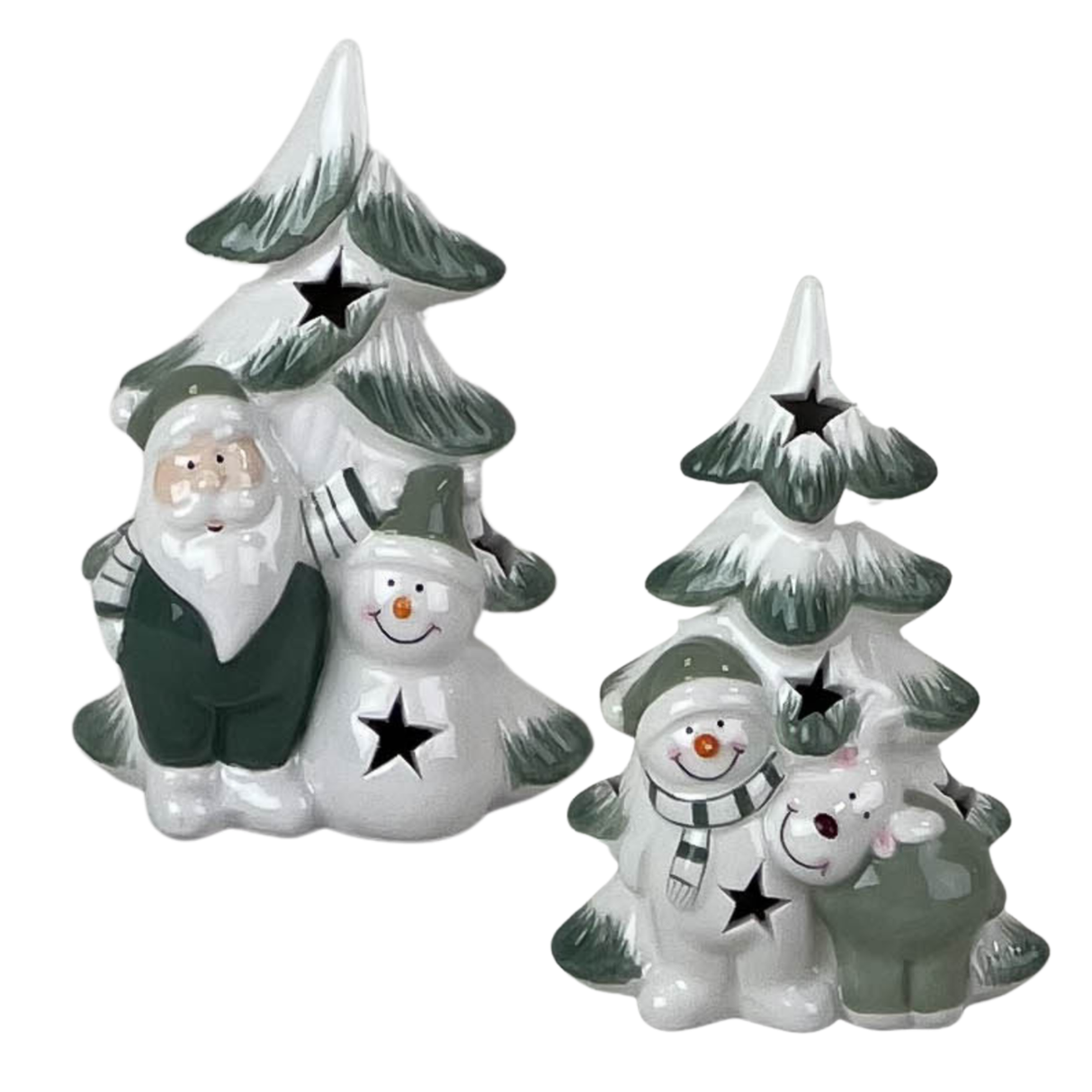 Ceramic Christmas Tree with LED Light Room Decorations - Santa or Snowman