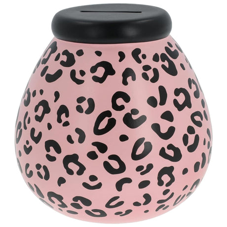 Pot of Dreams Money Box Savings Jar - Pink & Black Leopard Print