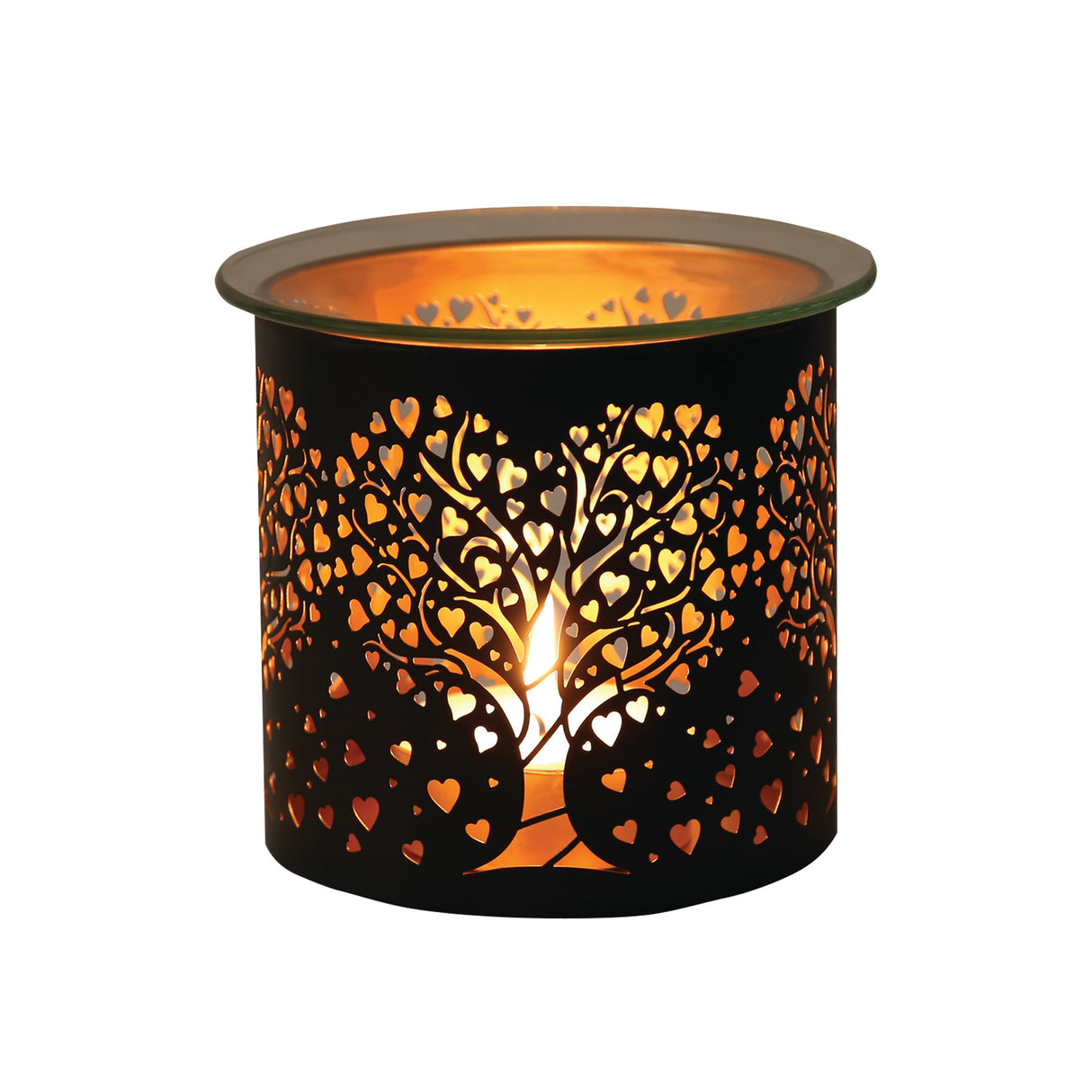 Aroma Metal Silhouette Wax Melt Burner/Candle Holder - Black & Gold Heart Tree