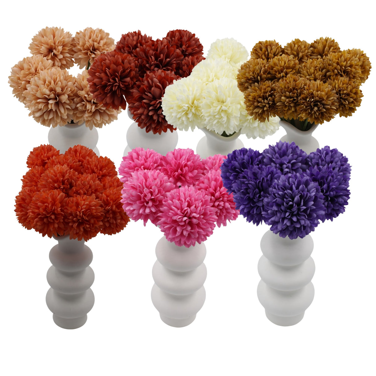 Woodside Home Living 6 Artificial Chrysanthemum Ball Flowers - Various Colours