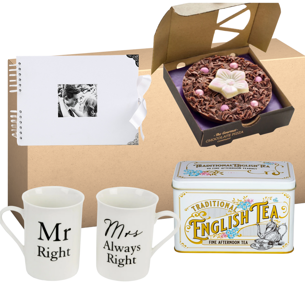 Premade Couple Gift Engagement Wedding Anniversary - Mug & Tea White Gift Treat Box