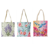 Floral Tote Bags - Lavender, Dragonfly & Rose