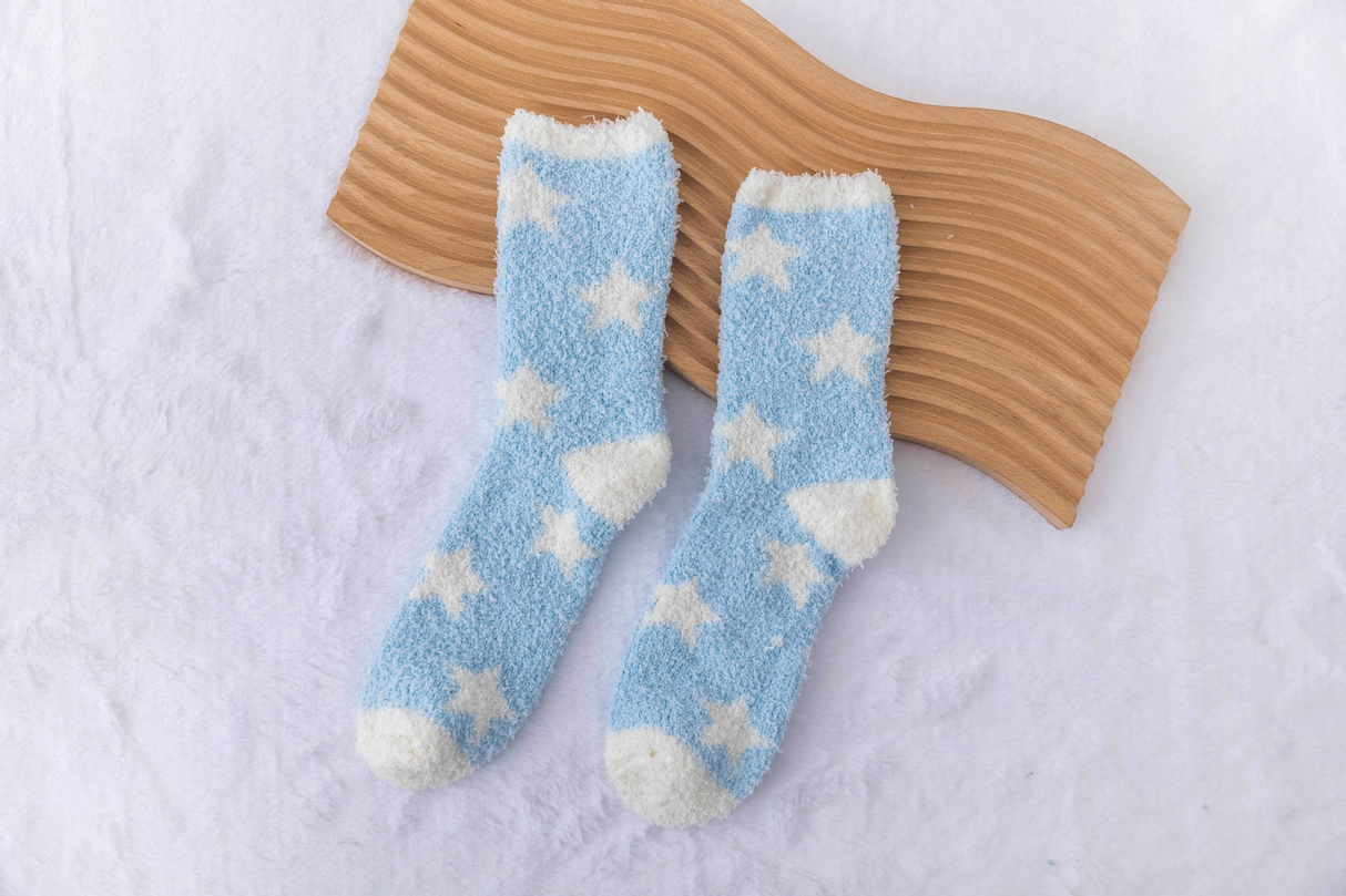 Fluffy Cosy Socks Stars Design One Size - Various Colours