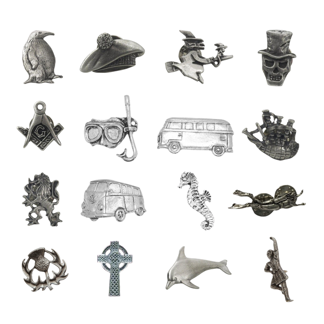 English Pewter Tie Pin or Lapel Badge - Various Designs