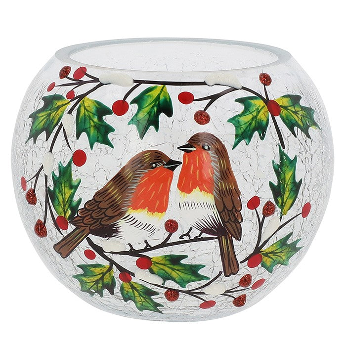 Christmas LED Tea Light Crackle Ball - Christmas Robins Small