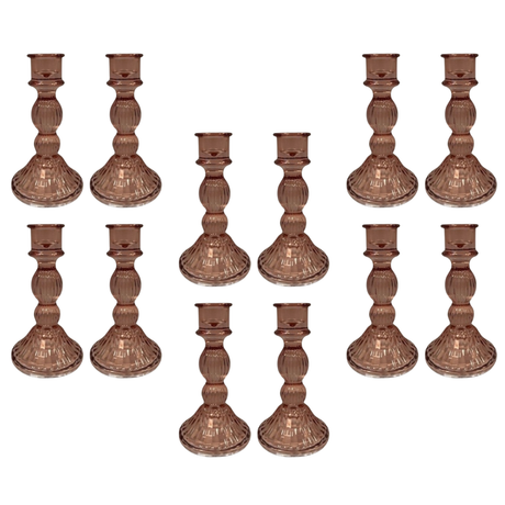 Rose Ribbed Glass Dinner Candle Holders - Various Sets