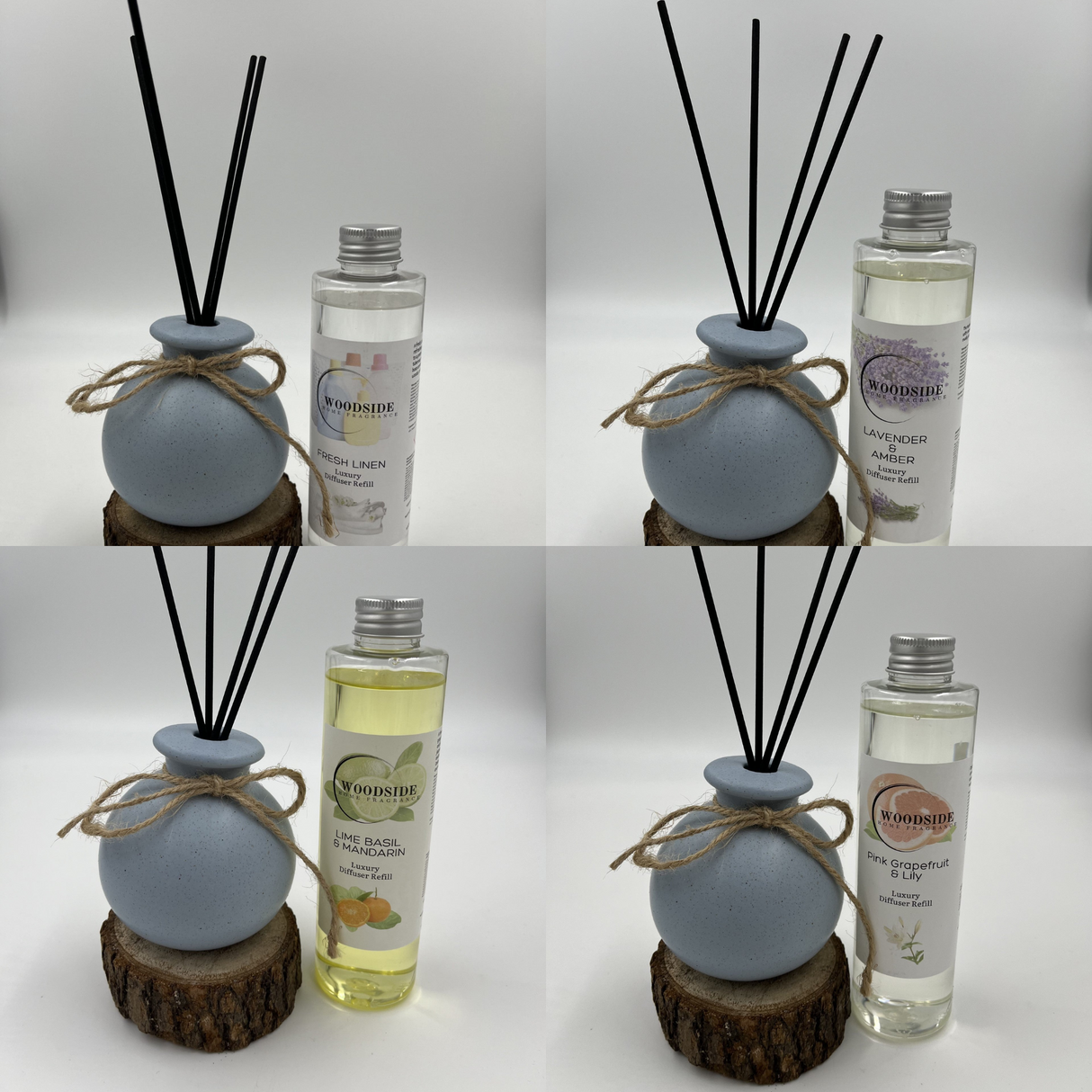 Woodside Round Blue Pastel Ceramic Reed Diffuser Vase with Woodside Luxury Refill