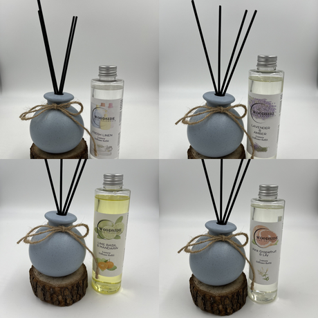 Woodside Round Blue Pastel Ceramic Reed Diffuser Vase with Woodside Luxury Refill