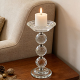 Glass Pillar Candle Holder Crystal Ball Design - Various Sizes