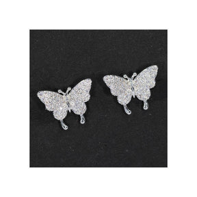 silver plated earrings - clip on pave butterfly