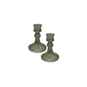Satchville Glass Dinner Candle Holders - Vintage Green Set of 2