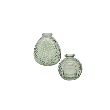 Bright Ribbed Glass Ball Vases Set - Green