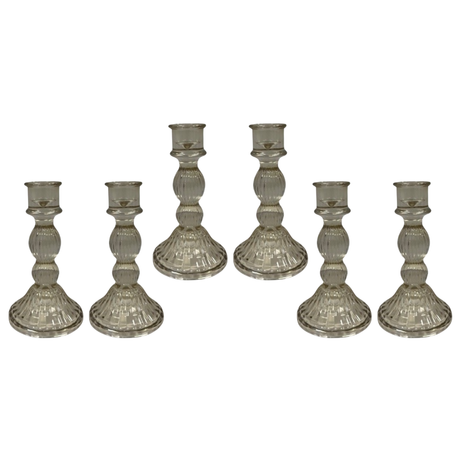 Satchville Smokey Brown Ribbed Glass Dinner Candle Holders - Various Sets