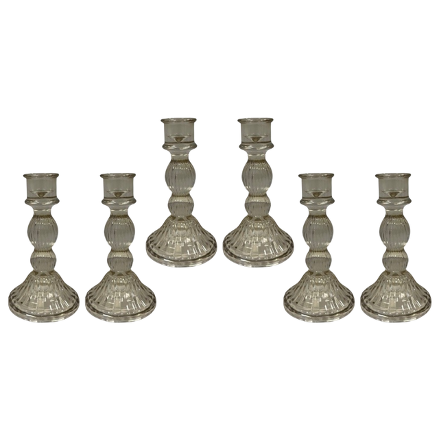 Satchville Smokey Brown Ribbed Glass Dinner Candle Holders - Various Sets