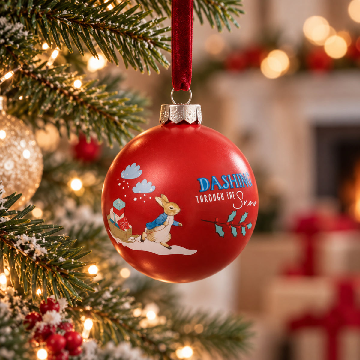 Beatrix Potter Peter Rabbit Christmas Bauble - Dashing Through The Snow