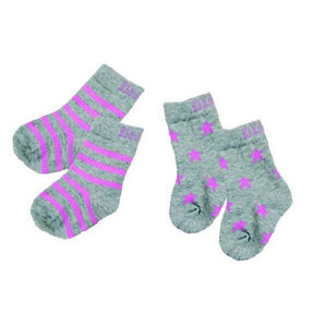 Blade & Rose Baby/Toddler Socks Pack of 2 Grey & Pink Stars & Stripes - Various Sizes