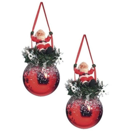 Weiste Christmas Tree Decorations Set of 2 - Red Bauble with Santa on Swing