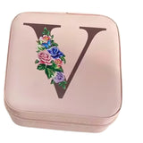 Krystina's Collection Pink Travel Jewellery Box with Floral Initial - Various Letters  