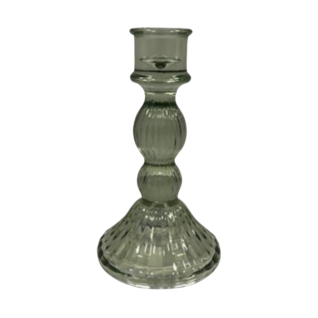 Satchville Vintage Green Ribbed Glass Dinner Candle Holders - Various Sets