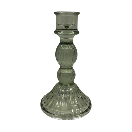 Satchville Vintage Green Ribbed Glass Dinner Candle Holders - Various Sets