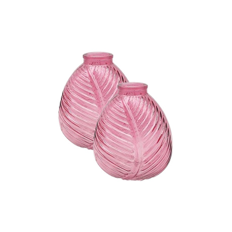 Bright Ribbed Glass Medium Ball Vase (Set of 2) - Pink