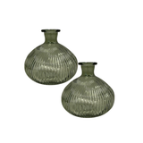 Satchville Ribbed Glass Ball Vases - Vintage Green Set of 2