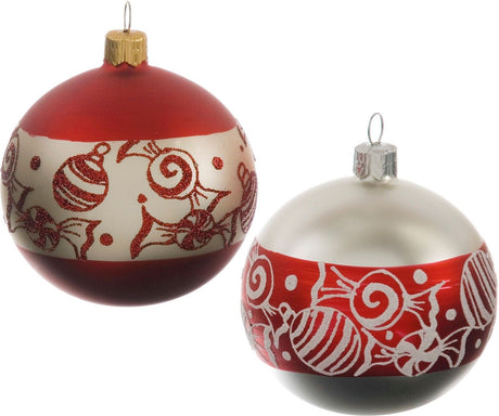 Christmas Tree Baubles - Glass Skandi Sweet Ball Pack of 2 Assorted