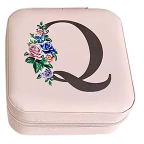 Krystina's Collection Pink Travel Jewellery Box with Floral Initial - Various Letters  