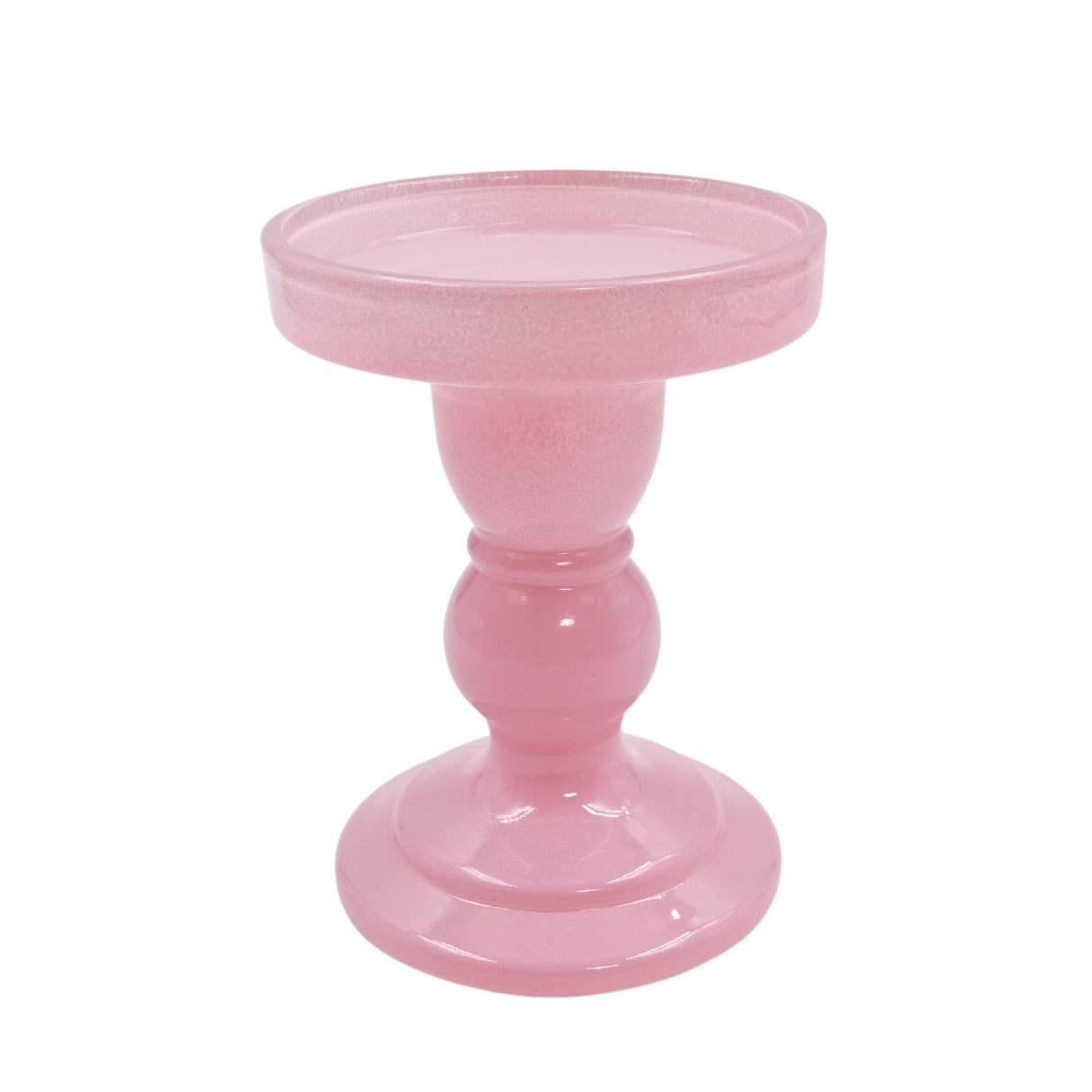 Pink Glass Pillar Candle Holder - Medium